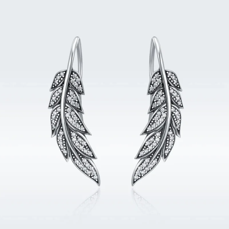 (image for) Pandora Style Silver Leaves Enamoured Hanging Earrings - SCE215 - View 2