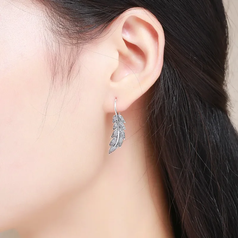 (image for) Pandora Style Silver Leaves Enamoured Hanging Earrings - SCE215 - View 4