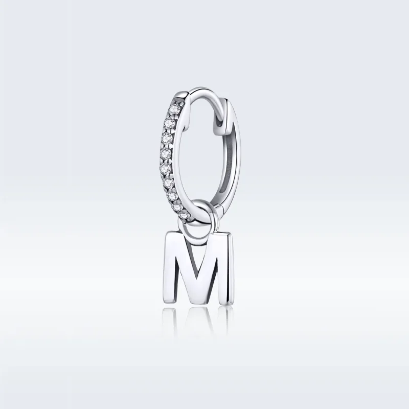 (image for) Pandora Style Silver Letter M Dangle Earrings - SCE848-M - View 3