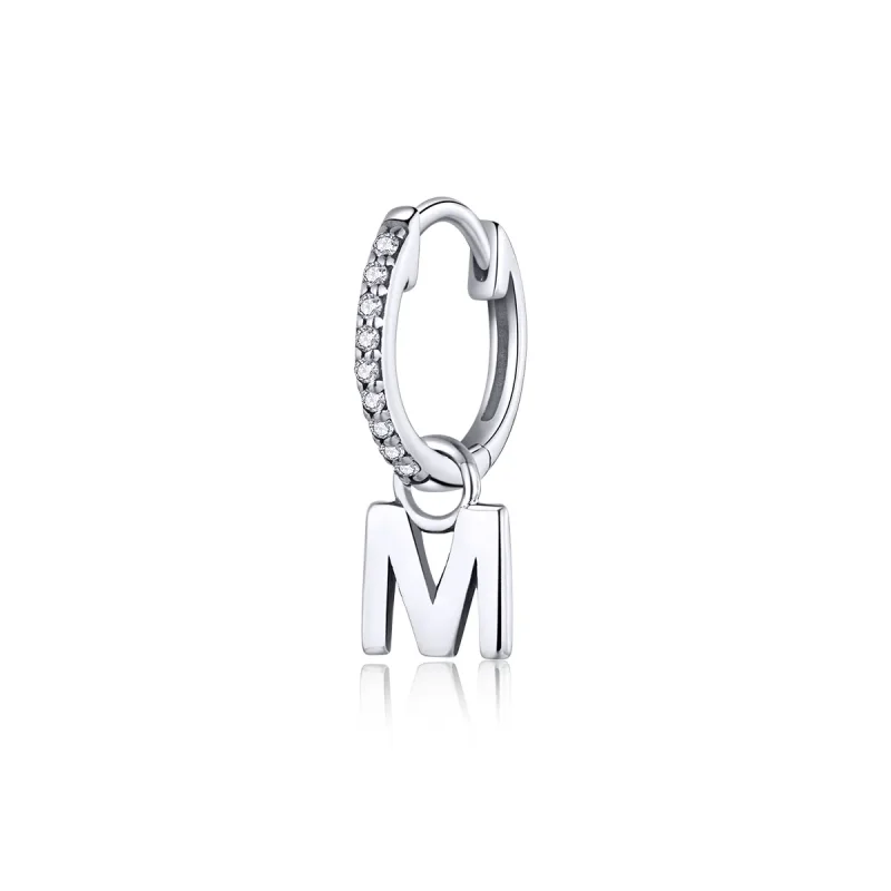 (image for) Pandora Style Silver Letter M Dangle Earrings - SCE848-M
