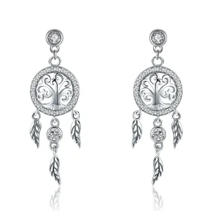(image for) Pandora Style Silver Life Tree & Dream Catcher Hanging Earrings - SCE457