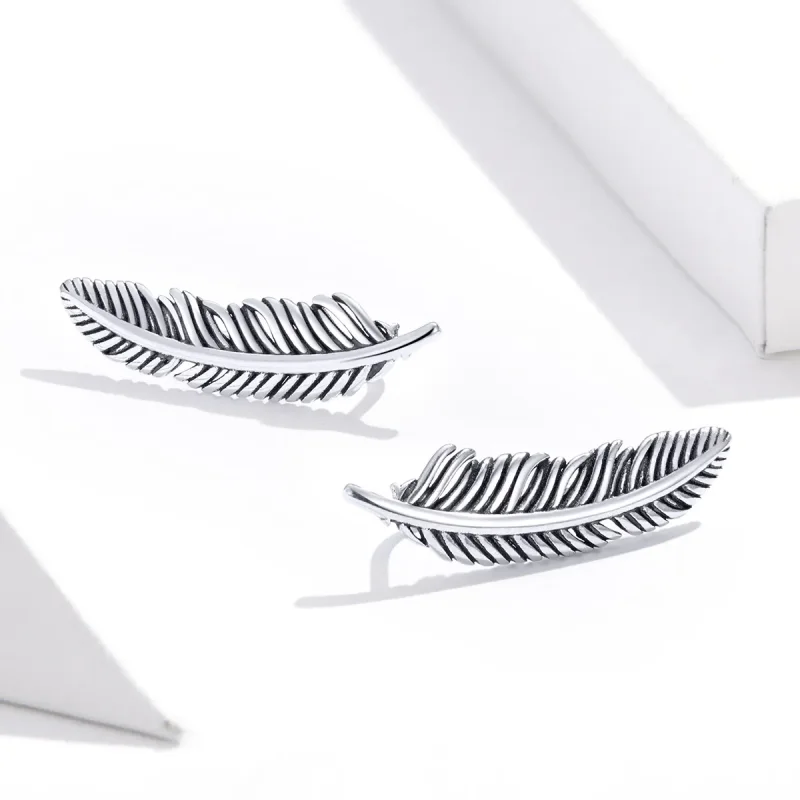 (image for) Pandora Style Silver Light As A Feather Stud Earrings - SCE865 - View 4