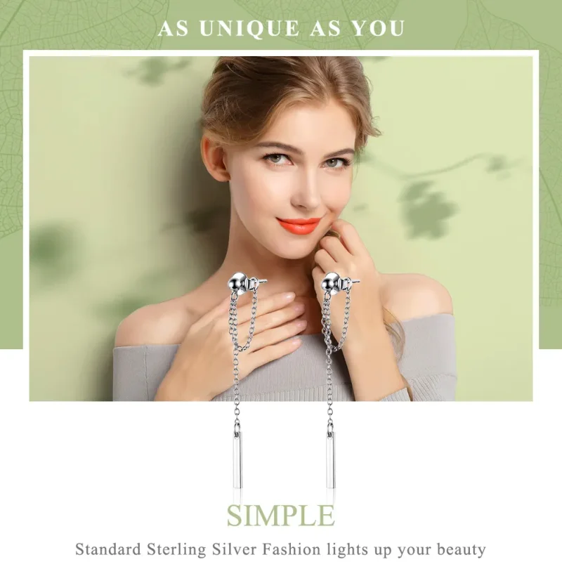 (image for) Pandora Style Silver Light Geometry Hanging Earrings - SCE550 - View 2