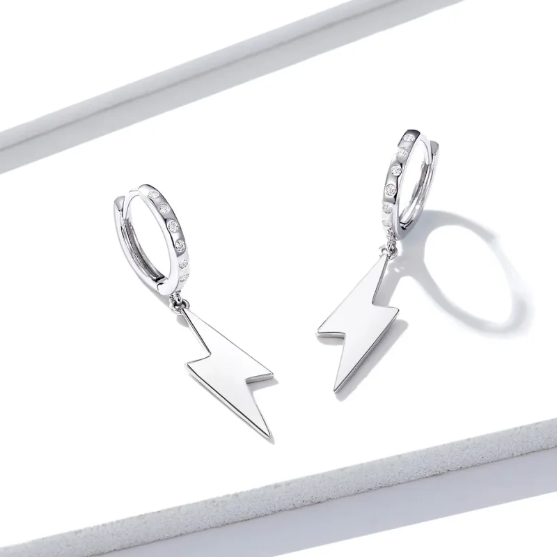 (image for) Pandora Style Silver Lightning Bolt Dangle Earrings - BSE221 - View 2