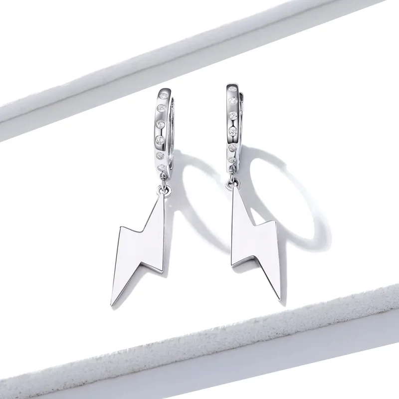 (image for) Pandora Style Silver Lightning Bolt Dangle Earrings - BSE221 - View 4
