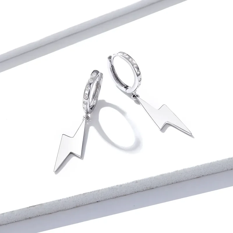 (image for) Pandora Style Silver Lightning Bolt Dangle Earrings - BSE221 - View 5
