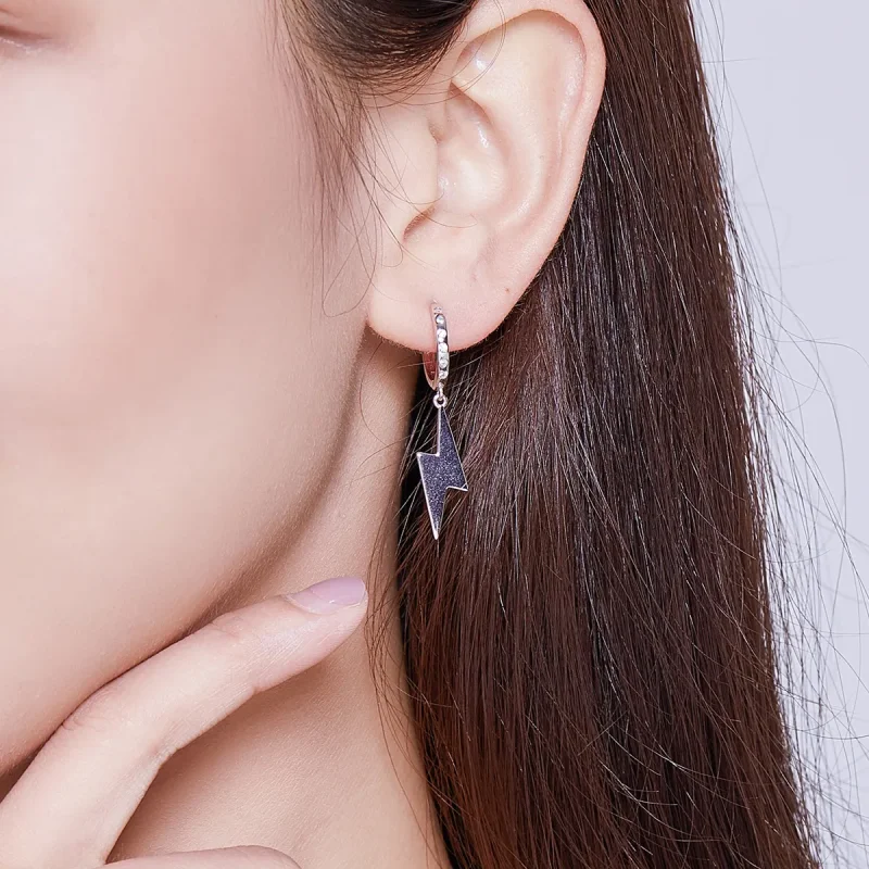 (image for) Pandora Style Silver Lightning Bolt Dangle Earrings - BSE221 - View 6
