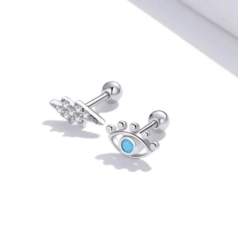 (image for) Pandora Style Silver Lightning Eye Stud Earrings - SCE1007 - View 3