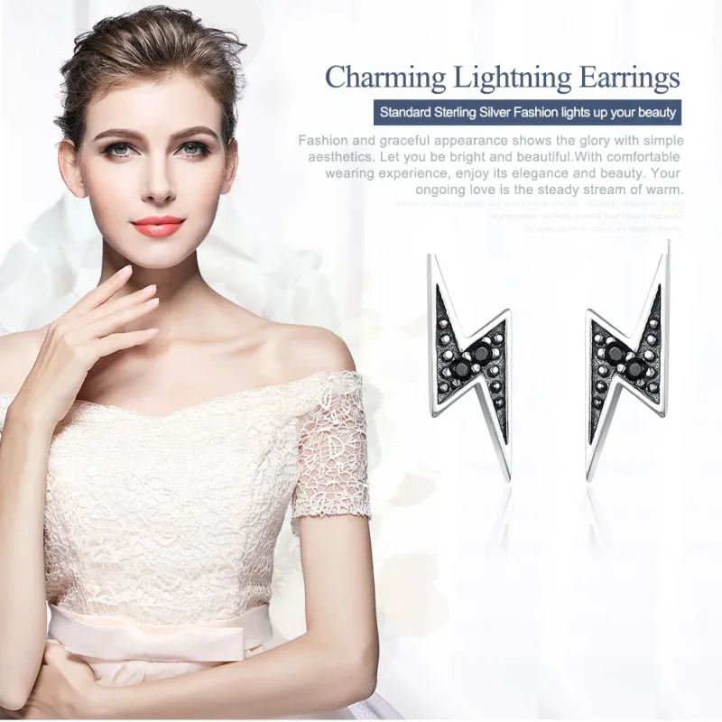(image for) Pandora Style Silver Lightning Stud Earrings - SCE156 - View 2