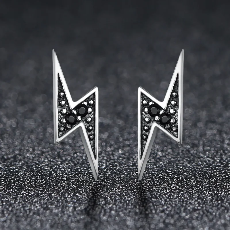 (image for) Pandora Style Silver Lightning Stud Earrings - SCE156 - View 3