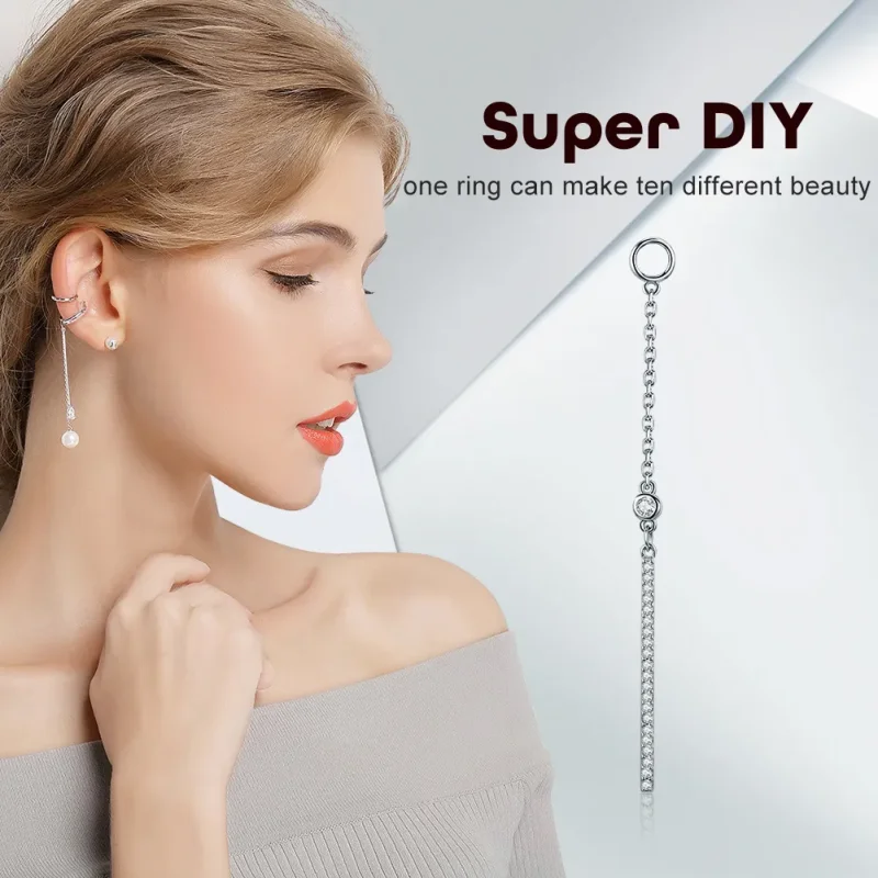 (image for) Pandora Style Silver Line Hanging Earrings - SCE081 - View 4