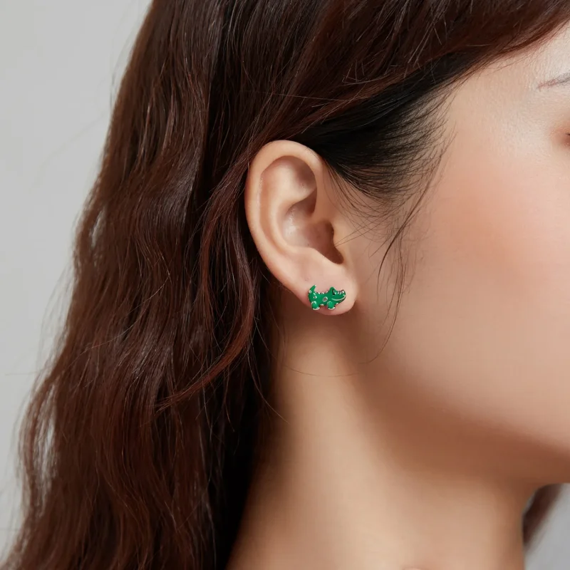 (image for) Pandora Style Silver Little Crocodile Stud Earrings - SCE1113 - View 7