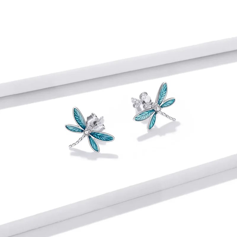(image for) Pandora Style Silver Little Dragonfly Stud Earrings - BSE455 - View 4