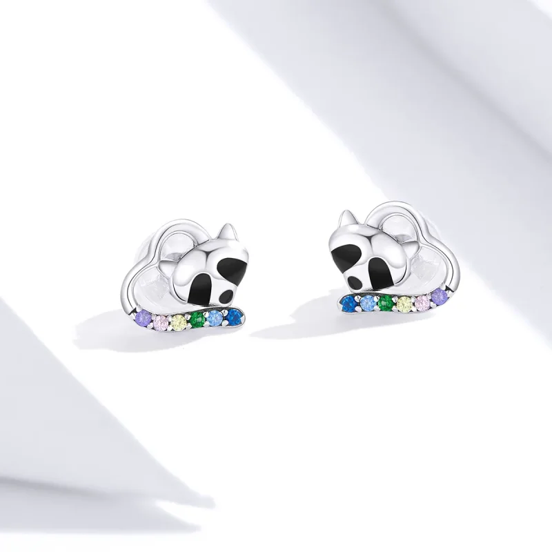 (image for) Pandora Style Silver Little Raccoon Stud Earrings - SCE883 - View 2