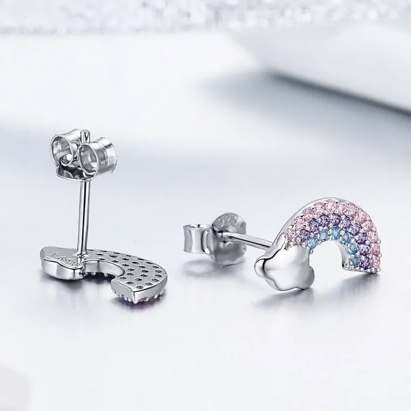 (image for) Pandora Style Silver Little Rainbow Stud Earrings - SCE578 - View 3
