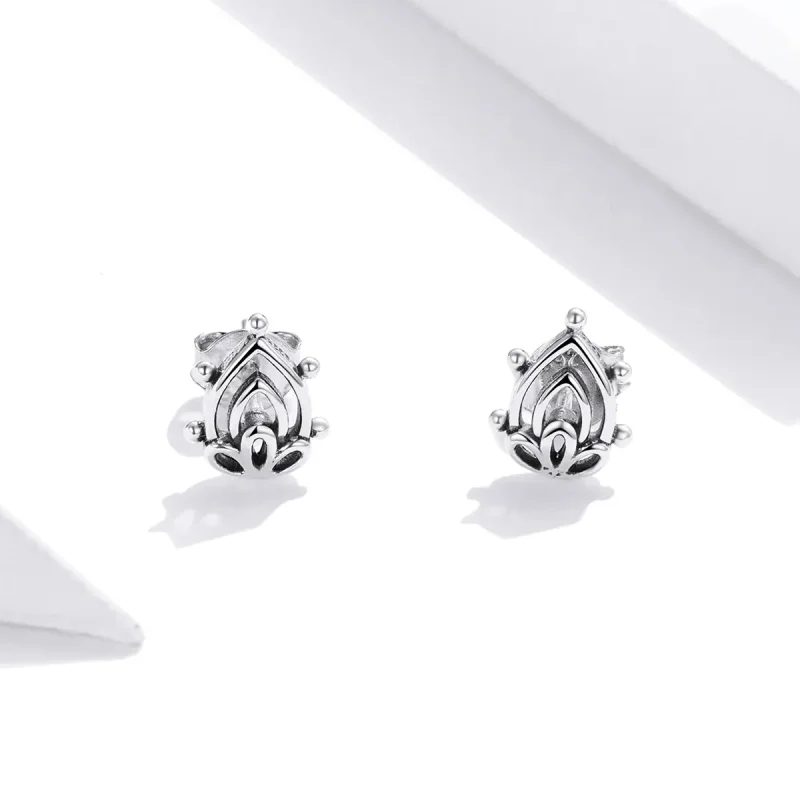 (image for) Pandora Style Silver Lotus Bud Stud Earrings - SCE989 - View 2