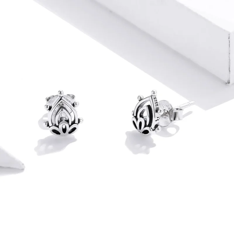 (image for) Pandora Style Silver Lotus Bud Stud Earrings - SCE989 - View 3