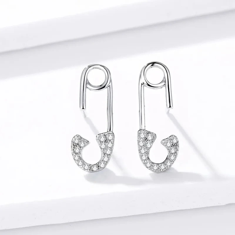 (image for) Pandora Style Silver Love safety pin Stud Earrings - BSE284 - View 5