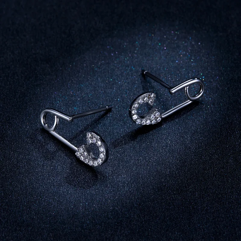 (image for) Pandora Style Silver Love safety pin Stud Earrings - BSE284 - View 6