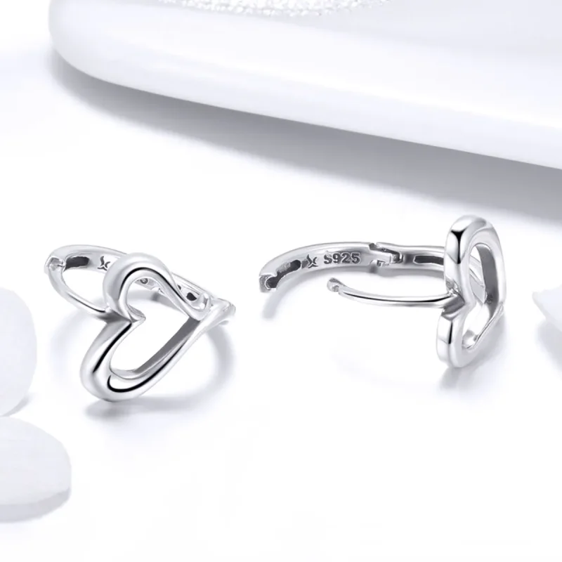 (image for) Pandora Style Silver Love Shape Hoop Earrings - SCE447 - View 2