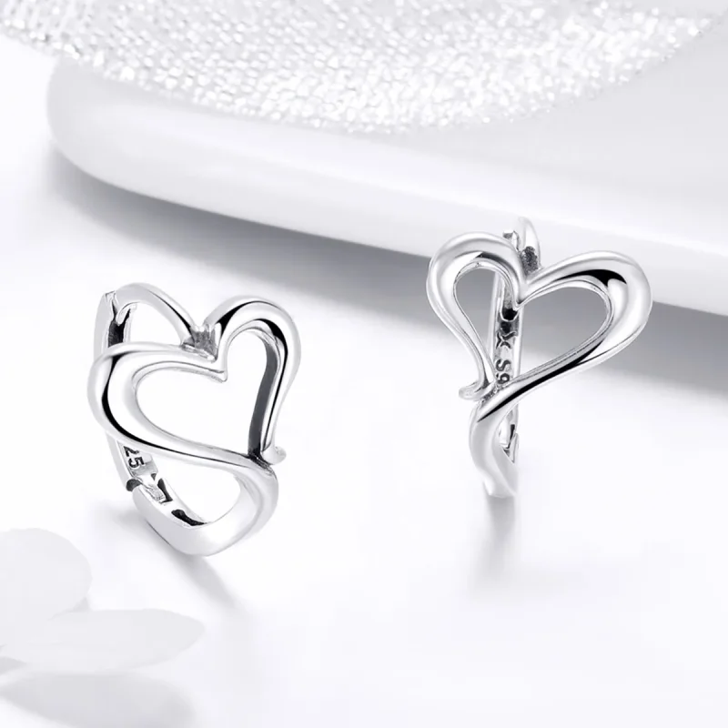 (image for) Pandora Style Silver Love Shape Hoop Earrings - SCE447 - View 3