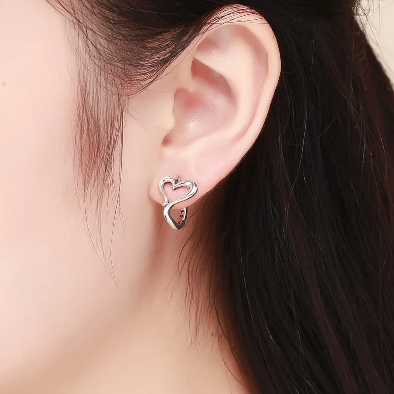 (image for) Pandora Style Silver Love Shape Hoop Earrings - SCE447 - View 4