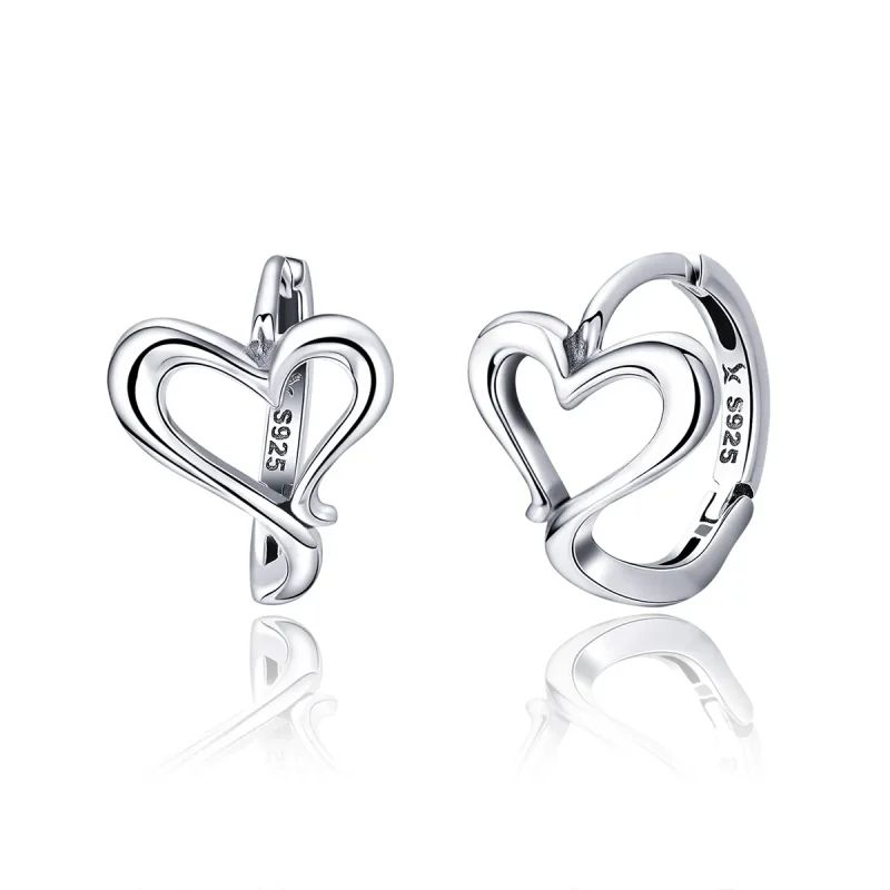 (image for) Pandora Style Silver Love Shape Hoop Earrings - SCE447