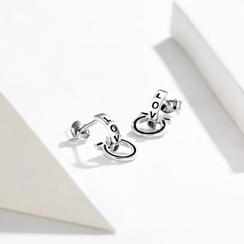 (image for) Pandora Style Silver Love Stud Earrings - SCE664 - View 2
