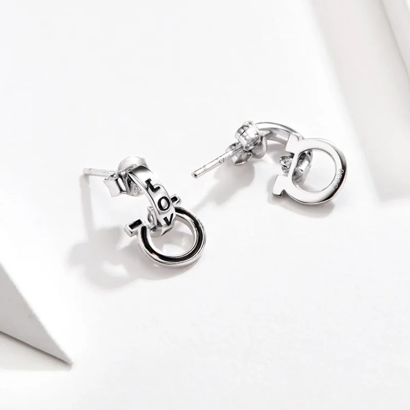 (image for) Pandora Style Silver Love Stud Earrings - SCE664 - View 3