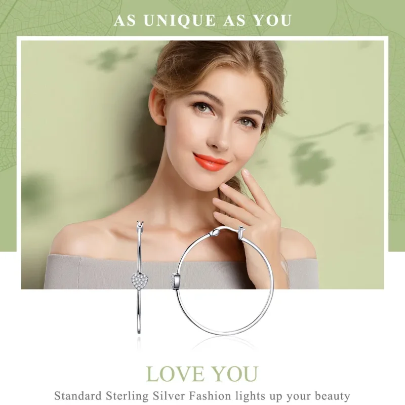 (image for) Pandora Style Silver Love You Hoop Earrings - SCE518 - View 2