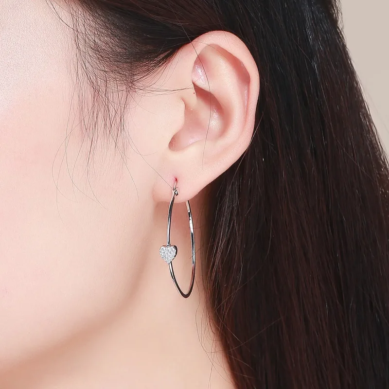 (image for) Pandora Style Silver Love You Hoop Earrings - SCE518 - View 4