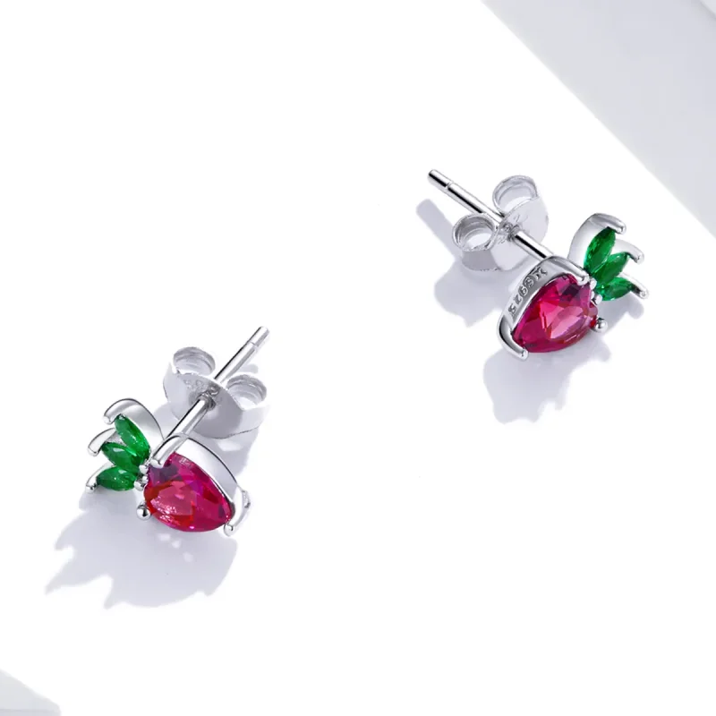 (image for) Pandora Style Silver Lovely Little Strawberry Stud Earrings - SCE1034 - View 2