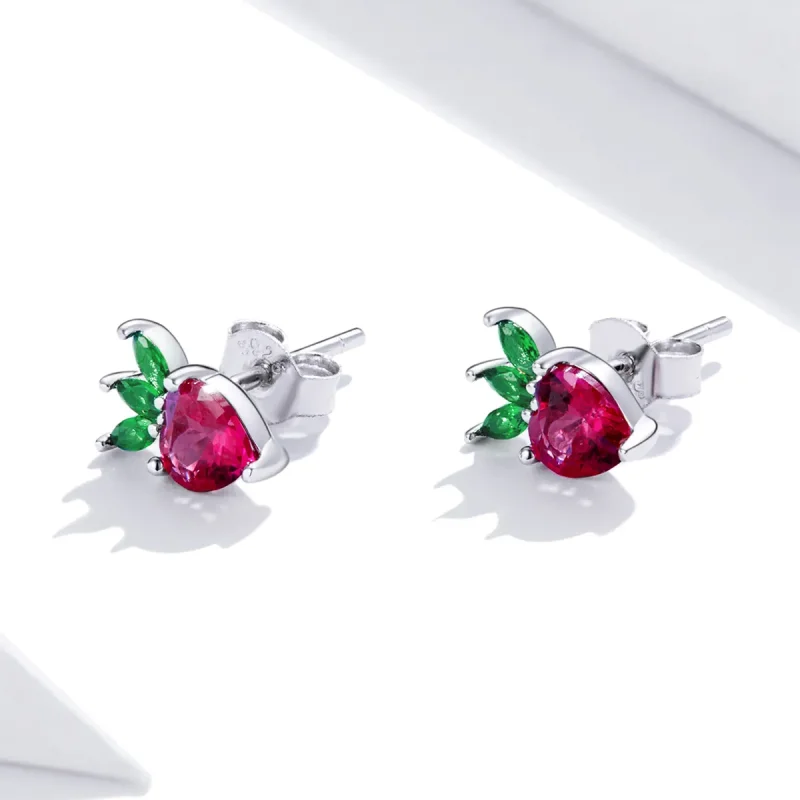 (image for) Pandora Style Silver Lovely Little Strawberry Stud Earrings - SCE1034 - View 3