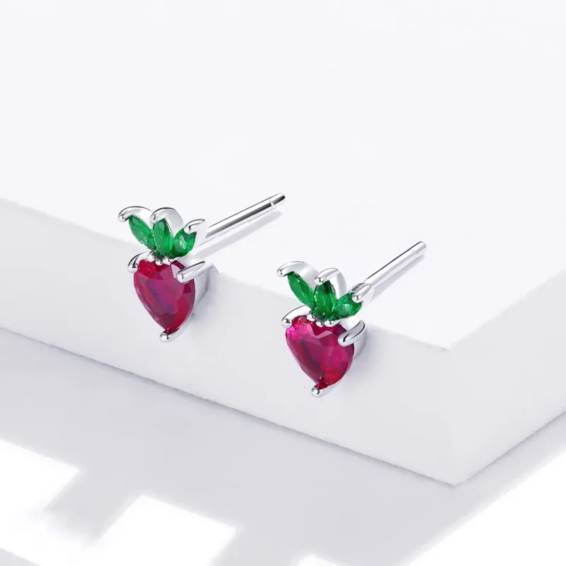 (image for) Pandora Style Silver Lovely Little Strawberry Stud Earrings - SCE1034 - View 4