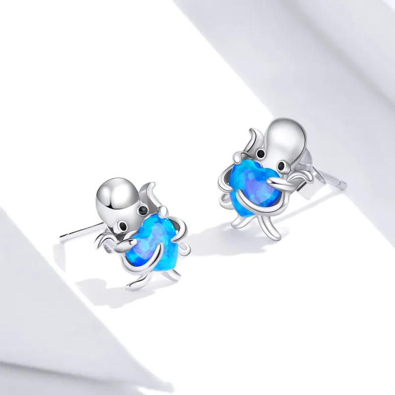 (image for) Pandora Style Silver Lovely Octopus Stud Earrings - SCE881 - View 4