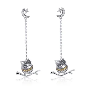 (image for) Pandora Style Silver Lovely Owl Hanging Earrings - SCE396