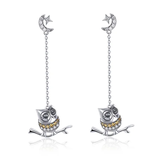 (image for) Pandora Style Silver Lovely Owl Hanging Earrings - SCE396