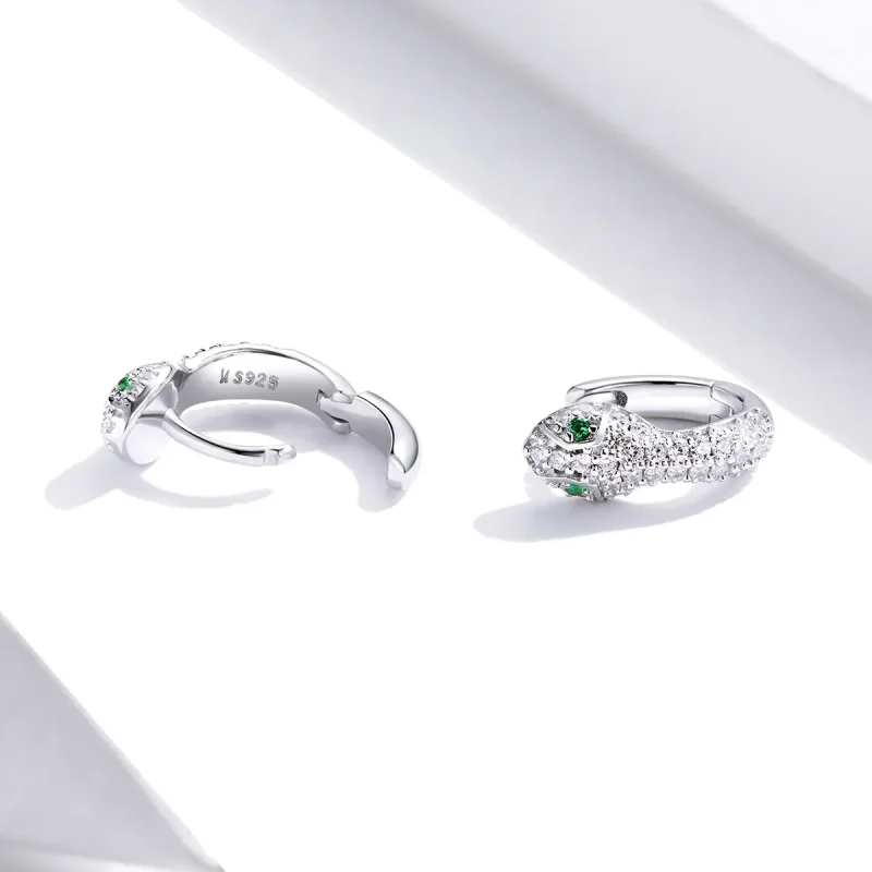 (image for) Pandora Style Silver Lovely Snake Hoop Earrings - SCE922 - View 2