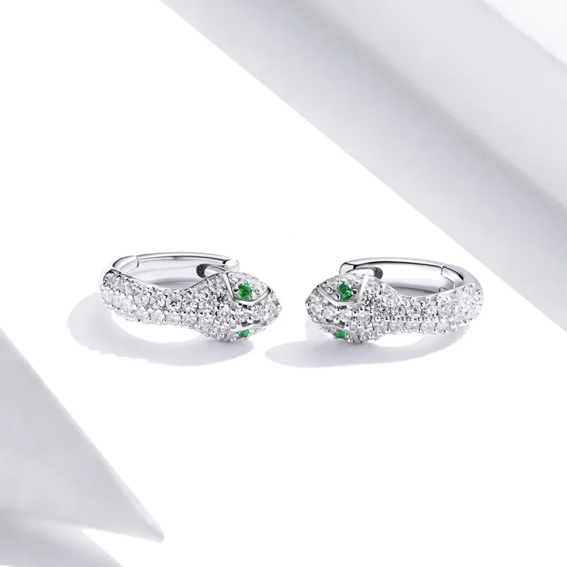 (image for) Pandora Style Silver Lovely Snake Hoop Earrings - SCE922 - View 3