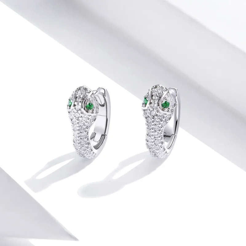 (image for) Pandora Style Silver Lovely Snake Hoop Earrings - SCE922 - View 4