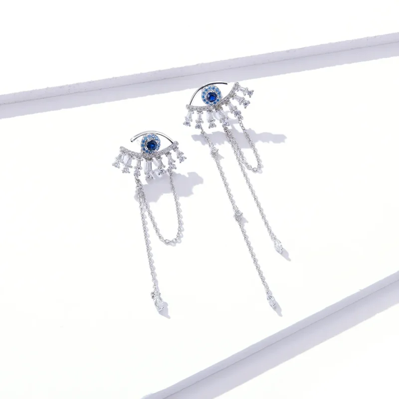 (image for) Pandora Style Silver Lucky Eyes Dangle Earrings - BSE334 - View 3