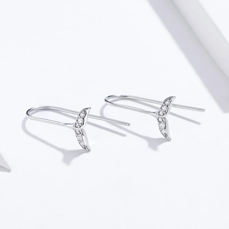 (image for) Pandora Style Silver Lucky Fishtail Hanging Earrings - SCE667 - View 2