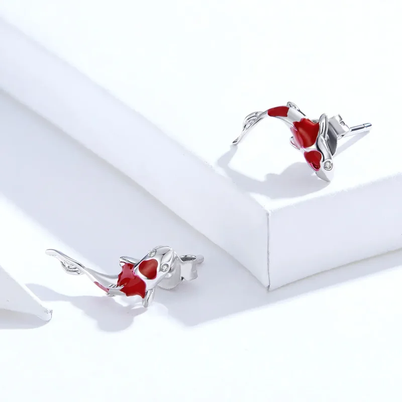 (image for) Pandora Style Silver Lucky Koi Stud Earrings - SCE812 - View 3