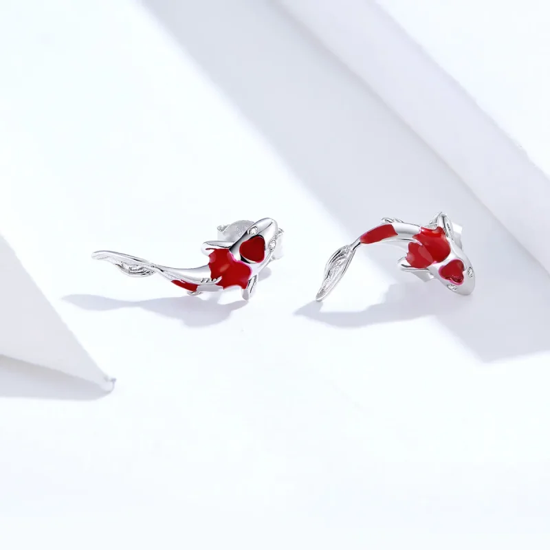 (image for) Pandora Style Silver Lucky Koi Stud Earrings - SCE812 - View 4