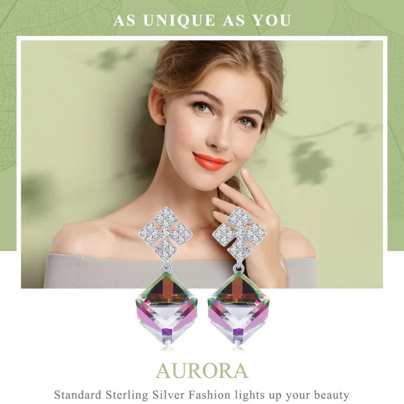 (image for) Pandora Style Silver Maltese Aurora Hanging Earrings - SCE542 - View 2