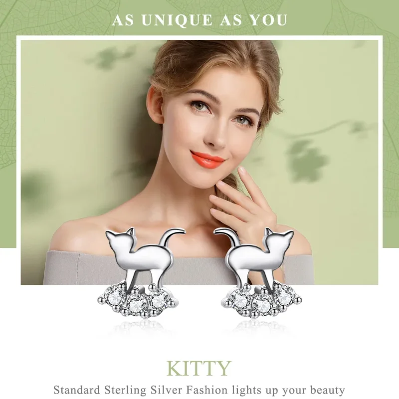 (image for) Pandora Style Silver Meow Star Stud Earrings - SCE537 - View 2