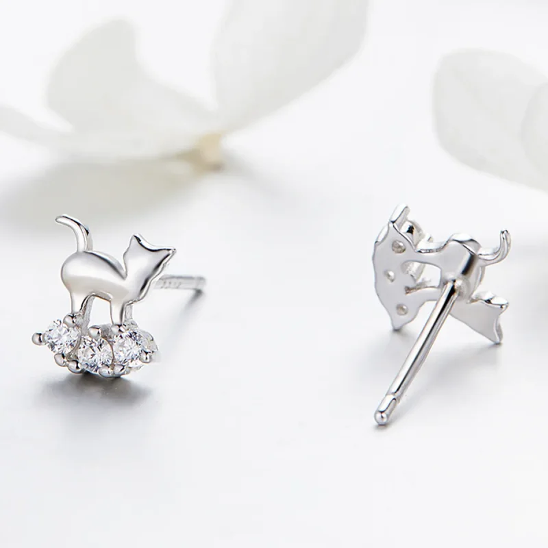 (image for) Pandora Style Silver Meow Star Stud Earrings - SCE537 - View 3