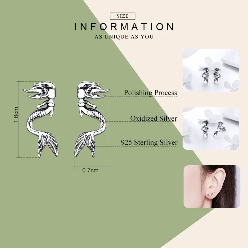 (image for) Pandora Style Silver Mermaid Stud Earrings - SCE588 - View 3