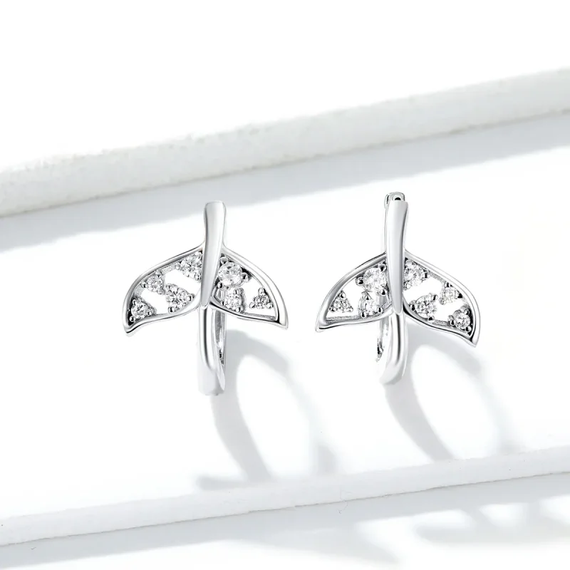 (image for) Pandora Style Silver Mermaid Tail Hoop Earrings - BSE259 - View 2