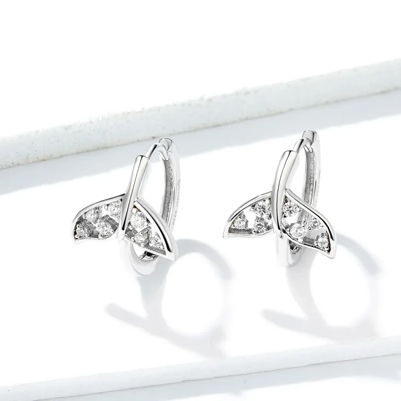 (image for) Pandora Style Silver Mermaid Tail Hoop Earrings - BSE259 - View 4